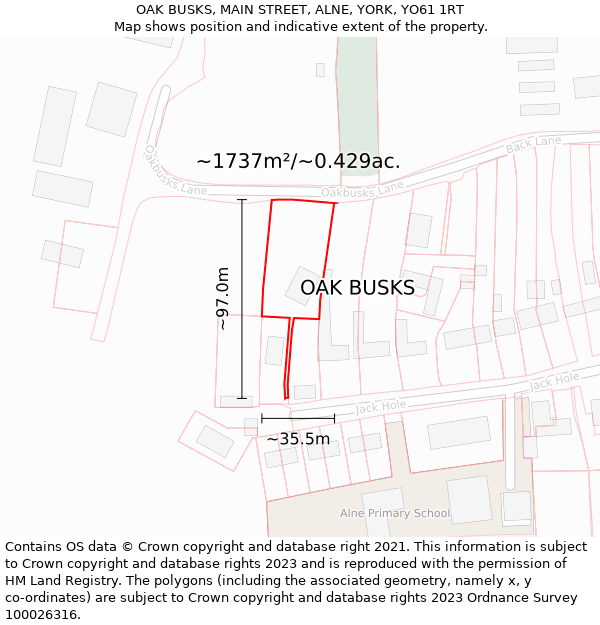 OAK BUSKS, MAIN STREET, ALNE, YORK, YO61 1RT: Plot and title map