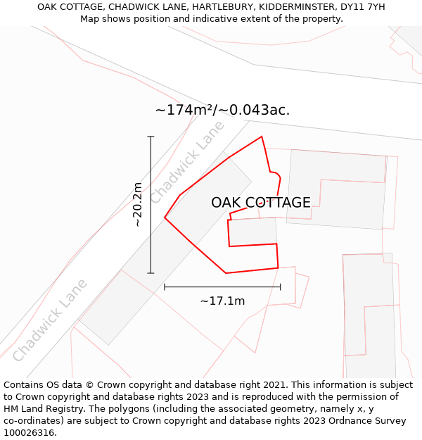 OAK COTTAGE, CHADWICK LANE, HARTLEBURY, KIDDERMINSTER, DY11 7YH: Plot and title map