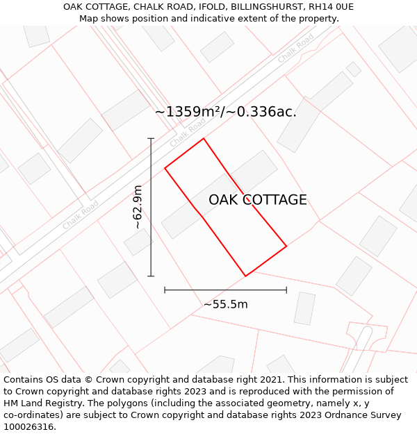 OAK COTTAGE, CHALK ROAD, IFOLD, BILLINGSHURST, RH14 0UE: Plot and title map