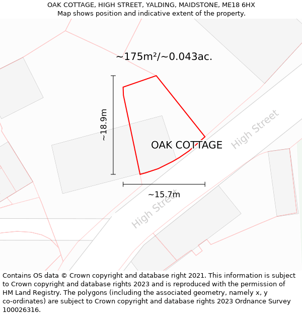 OAK COTTAGE, HIGH STREET, YALDING, MAIDSTONE, ME18 6HX: Plot and title map