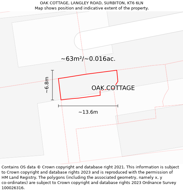 OAK COTTAGE, LANGLEY ROAD, SURBITON, KT6 6LN: Plot and title map