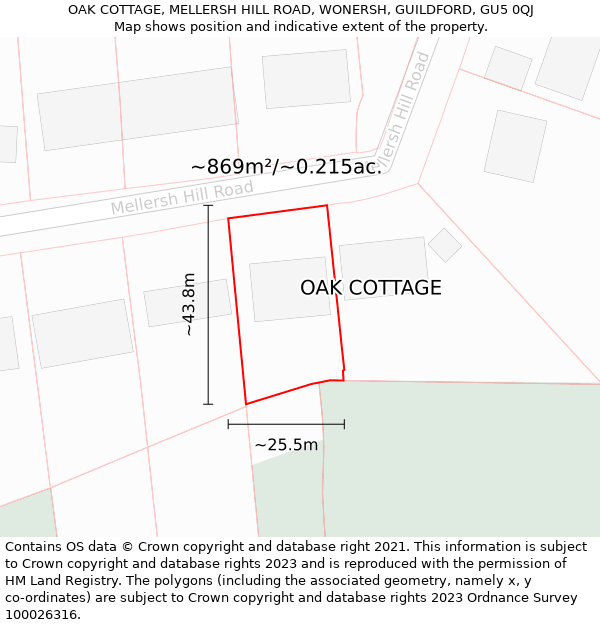 OAK COTTAGE, MELLERSH HILL ROAD, WONERSH, GUILDFORD, GU5 0QJ: Plot and title map