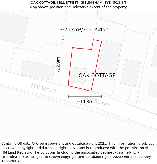 OAK COTTAGE, MILL STREET, GISLINGHAM, EYE, IP23 8JT: Plot and title map