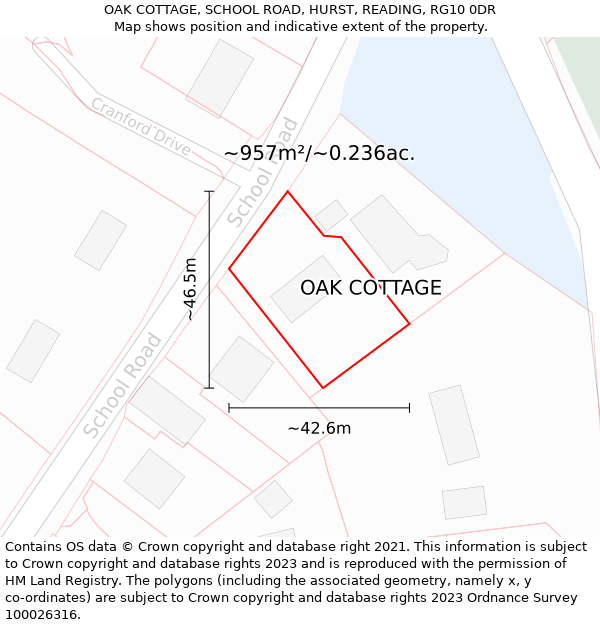 OAK COTTAGE, SCHOOL ROAD, HURST, READING, RG10 0DR: Plot and title map