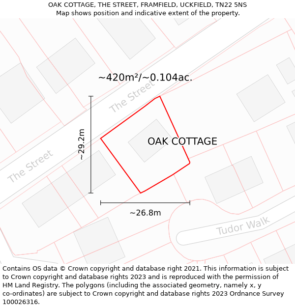 OAK COTTAGE, THE STREET, FRAMFIELD, UCKFIELD, TN22 5NS: Plot and title map