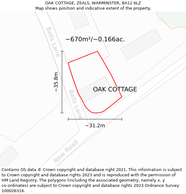 OAK COTTAGE, ZEALS, WARMINSTER, BA12 6LZ: Plot and title map