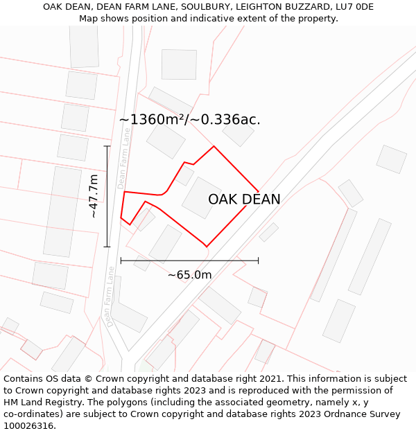 OAK DEAN, DEAN FARM LANE, SOULBURY, LEIGHTON BUZZARD, LU7 0DE: Plot and title map