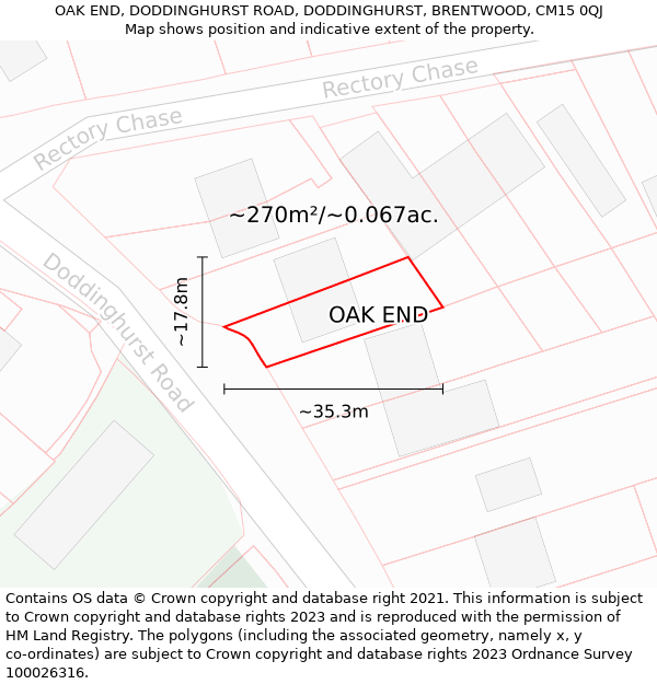 OAK END, DODDINGHURST ROAD, DODDINGHURST, BRENTWOOD, CM15 0QJ: Plot and title map