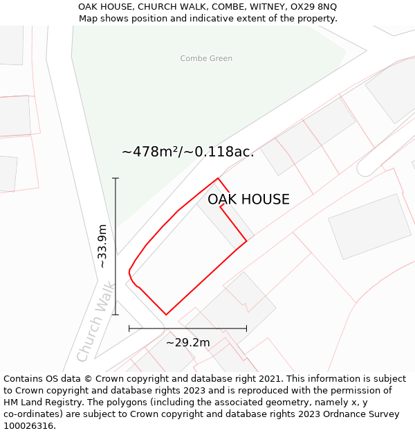 OAK HOUSE, CHURCH WALK, COMBE, WITNEY, OX29 8NQ: Plot and title map