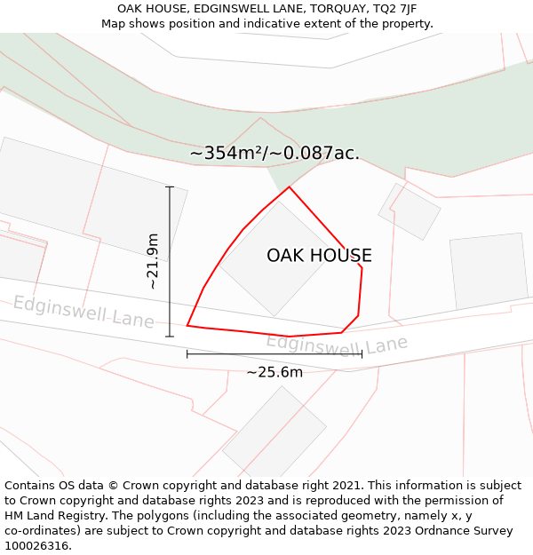 OAK HOUSE, EDGINSWELL LANE, TORQUAY, TQ2 7JF: Plot and title map