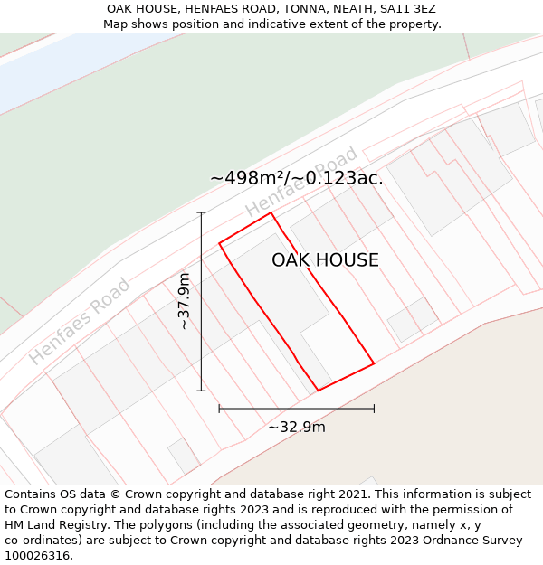 OAK HOUSE, HENFAES ROAD, TONNA, NEATH, SA11 3EZ: Plot and title map