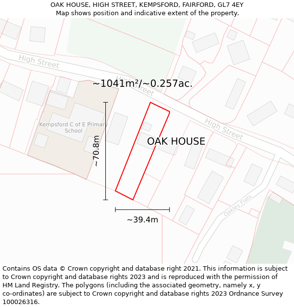 OAK HOUSE, HIGH STREET, KEMPSFORD, FAIRFORD, GL7 4EY: Plot and title map