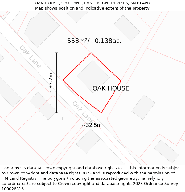 OAK HOUSE, OAK LANE, EASTERTON, DEVIZES, SN10 4PD: Plot and title map