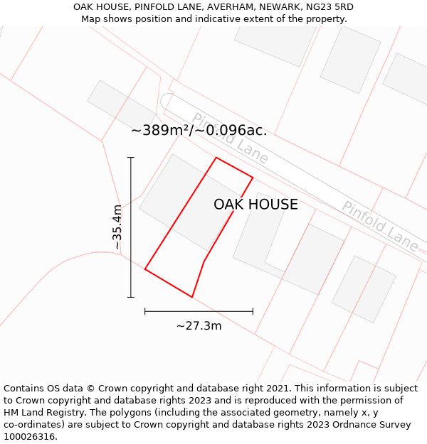 OAK HOUSE, PINFOLD LANE, AVERHAM, NEWARK, NG23 5RD: Plot and title map