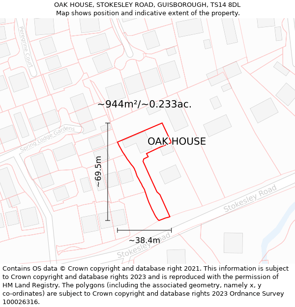 OAK HOUSE, STOKESLEY ROAD, GUISBOROUGH, TS14 8DL: Plot and title map