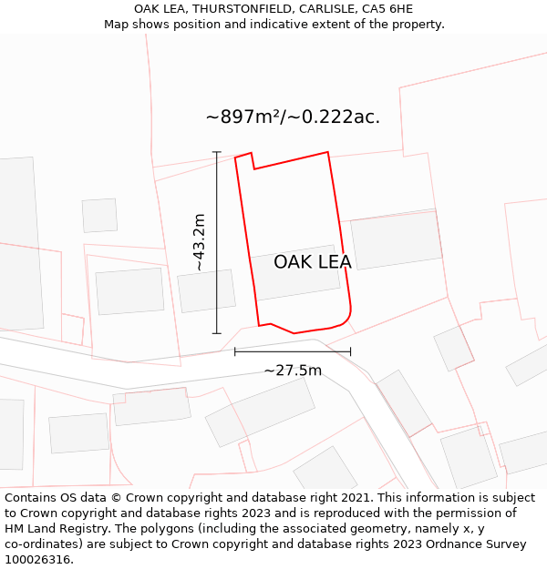 OAK LEA, THURSTONFIELD, CARLISLE, CA5 6HE: Plot and title map