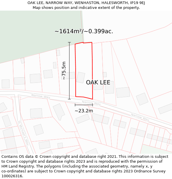 OAK LEE, NARROW WAY, WENHASTON, HALESWORTH, IP19 9EJ: Plot and title map