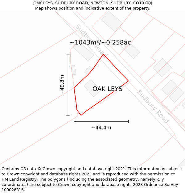 OAK LEYS, SUDBURY ROAD, NEWTON, SUDBURY, CO10 0QJ: Plot and title map