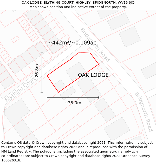 OAK LODGE, BLYTHING COURT, HIGHLEY, BRIDGNORTH, WV16 6JQ: Plot and title map