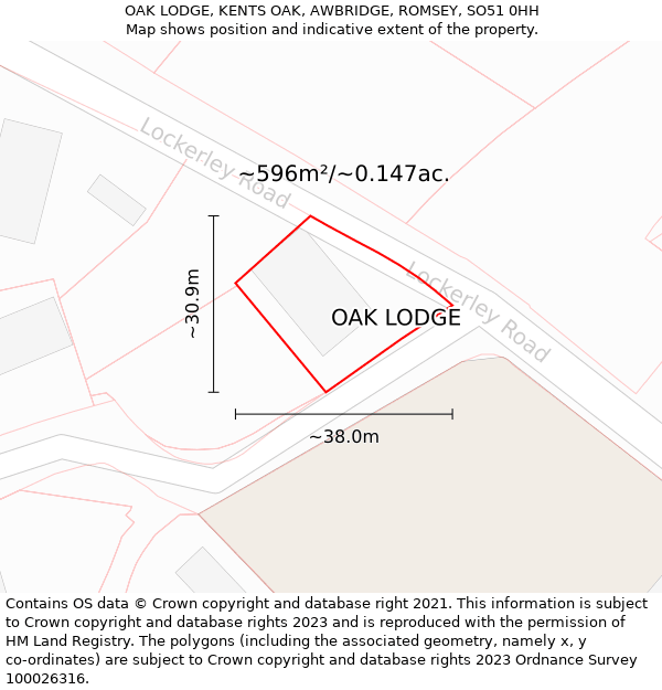 OAK LODGE, KENTS OAK, AWBRIDGE, ROMSEY, SO51 0HH: Plot and title map