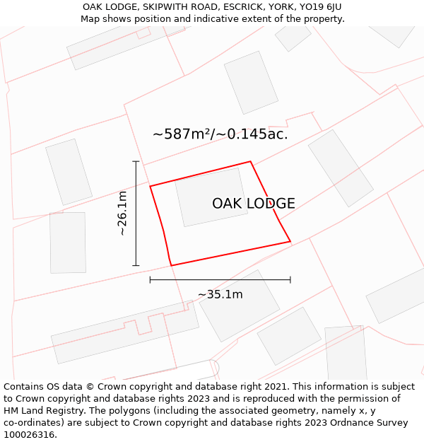 OAK LODGE, SKIPWITH ROAD, ESCRICK, YORK, YO19 6JU: Plot and title map