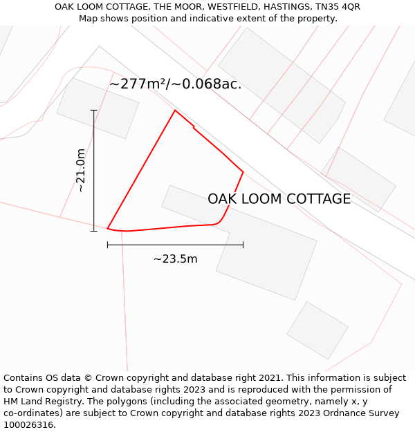 OAK LOOM COTTAGE, THE MOOR, WESTFIELD, HASTINGS, TN35 4QR: Plot and title map