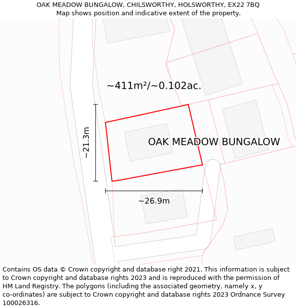 OAK MEADOW BUNGALOW, CHILSWORTHY, HOLSWORTHY, EX22 7BQ: Plot and title map