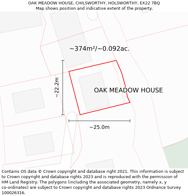 OAK MEADOW HOUSE, CHILSWORTHY, HOLSWORTHY, EX22 7BQ: Plot and title map