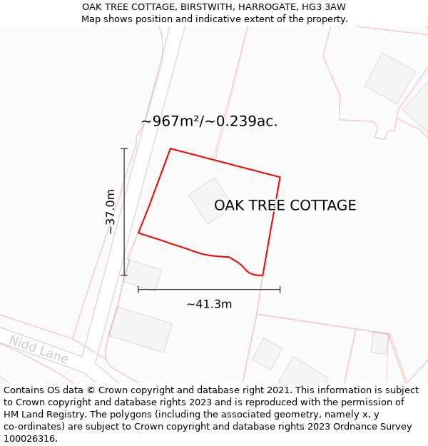 OAK TREE COTTAGE, BIRSTWITH, HARROGATE, HG3 3AW: Plot and title map