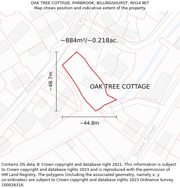 OAK TREE COTTAGE, PARBROOK, BILLINGSHURST, RH14 9ET: Plot and title map