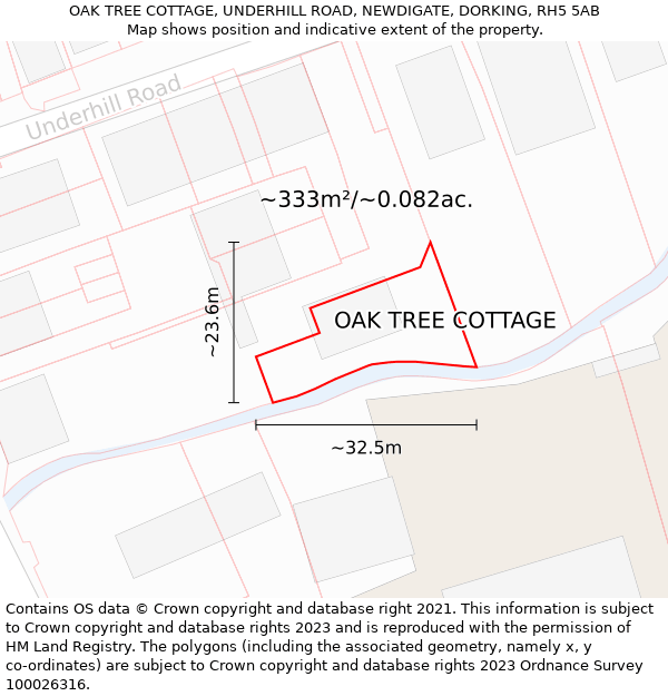 OAK TREE COTTAGE, UNDERHILL ROAD, NEWDIGATE, DORKING, RH5 5AB: Plot and title map