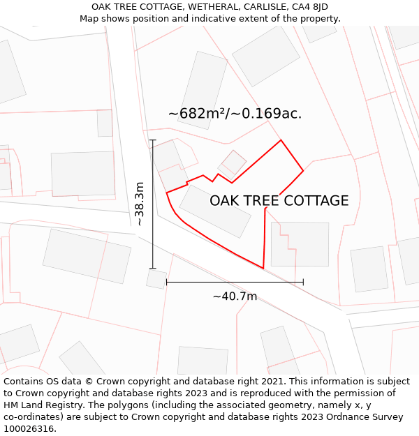 OAK TREE COTTAGE, WETHERAL, CARLISLE, CA4 8JD: Plot and title map