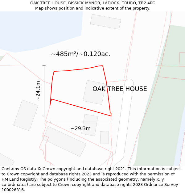 OAK TREE HOUSE, BISSICK MANOR, LADOCK, TRURO, TR2 4PG: Plot and title map