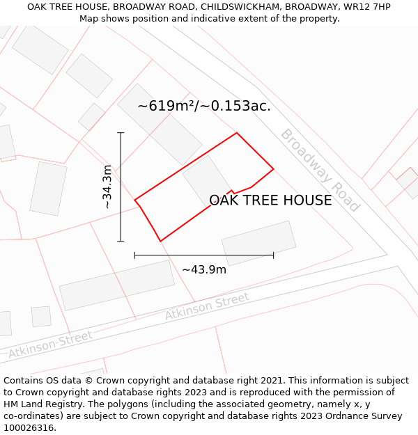 OAK TREE HOUSE, BROADWAY ROAD, CHILDSWICKHAM, BROADWAY, WR12 7HP: Plot and title map