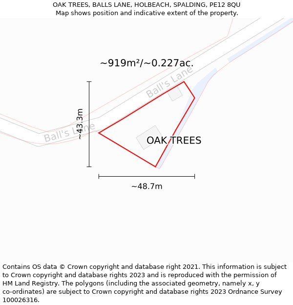 OAK TREES, BALLS LANE, HOLBEACH, SPALDING, PE12 8QU: Plot and title map