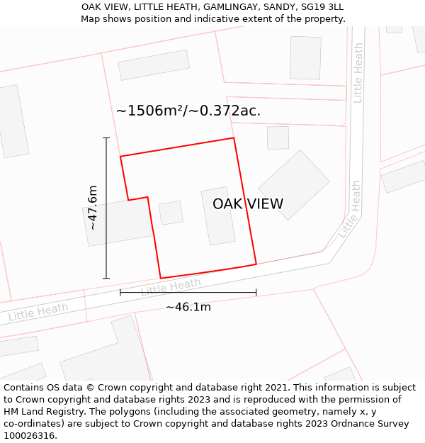 OAK VIEW, LITTLE HEATH, GAMLINGAY, SANDY, SG19 3LL: Plot and title map