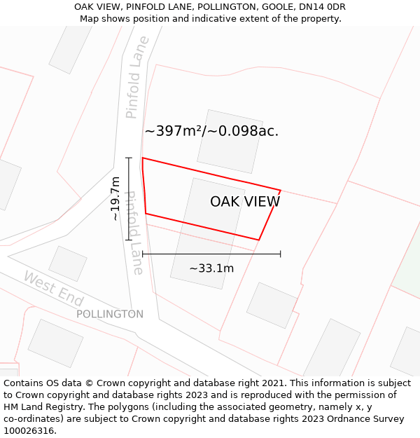 OAK VIEW, PINFOLD LANE, POLLINGTON, GOOLE, DN14 0DR: Plot and title map