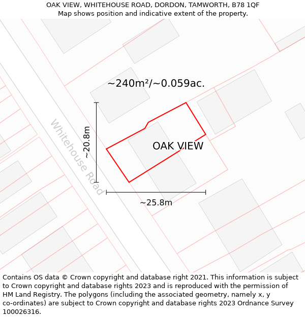 OAK VIEW, WHITEHOUSE ROAD, DORDON, TAMWORTH, B78 1QF: Plot and title map