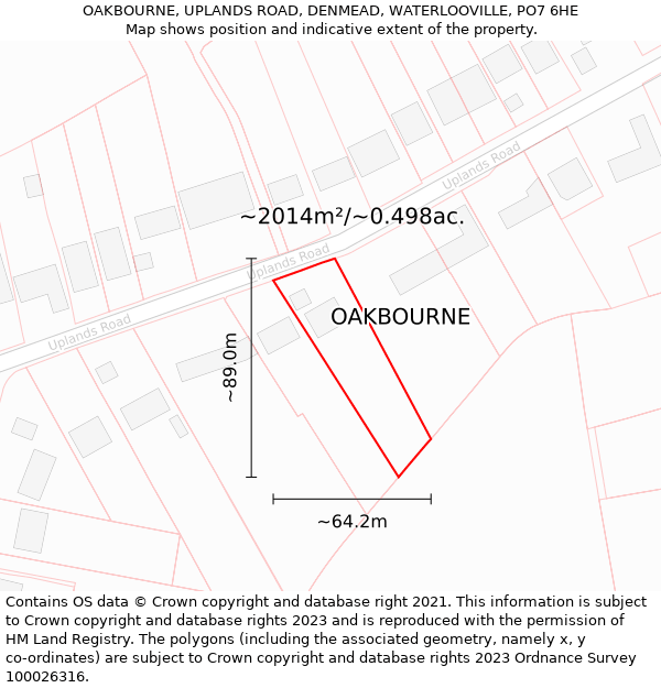 OAKBOURNE, UPLANDS ROAD, DENMEAD, WATERLOOVILLE, PO7 6HE: Plot and title map