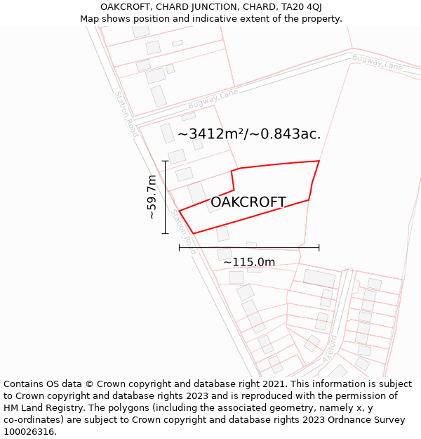 OAKCROFT, CHARD JUNCTION, CHARD, TA20 4QJ: Plot and title map