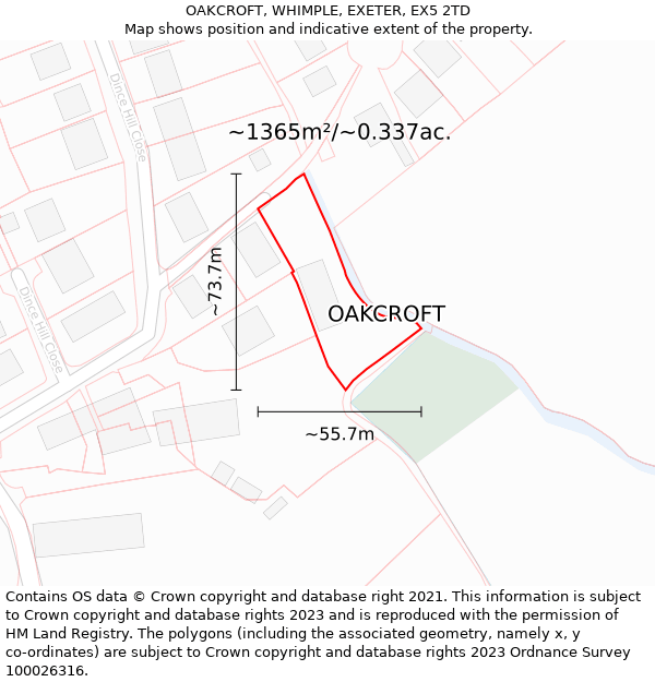 OAKCROFT, WHIMPLE, EXETER, EX5 2TD: Plot and title map