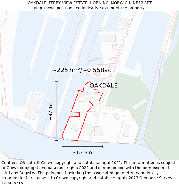 OAKDALE, FERRY VIEW ESTATE, HORNING, NORWICH, NR12 8PT: Plot and title map