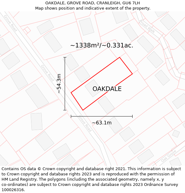 OAKDALE, GROVE ROAD, CRANLEIGH, GU6 7LH: Plot and title map