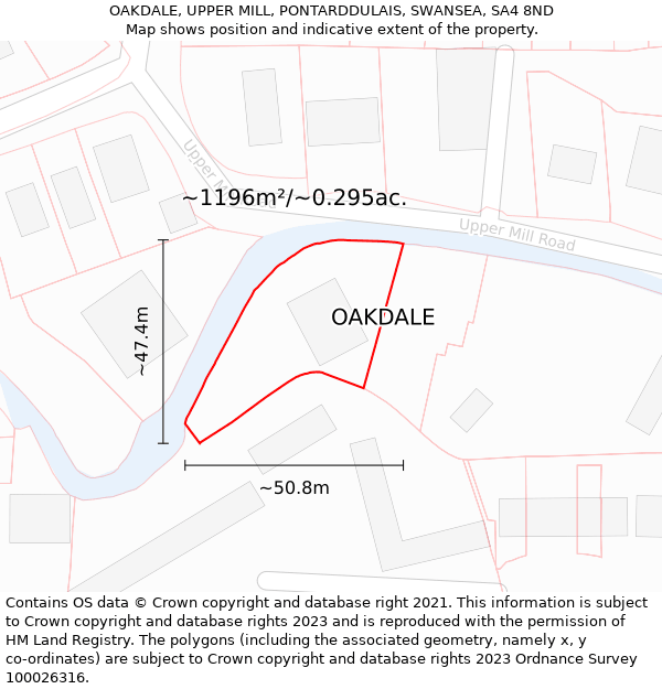 OAKDALE, UPPER MILL, PONTARDDULAIS, SWANSEA, SA4 8ND: Plot and title map