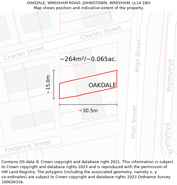 OAKDALE, WREXHAM ROAD, JOHNSTOWN, WREXHAM, LL14 1NU: Plot and title map