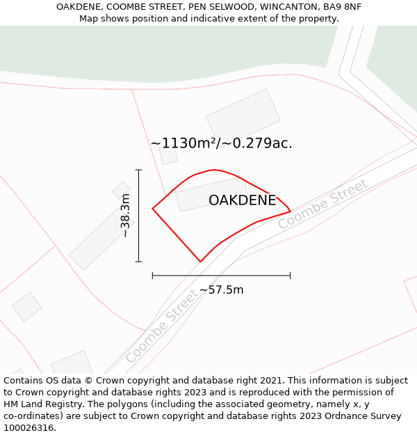 OAKDENE, COOMBE STREET, PEN SELWOOD, WINCANTON, BA9 8NF: Plot and title map