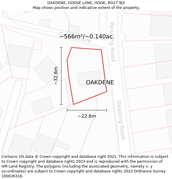 OAKDENE, GOOSE LANE, HOOK, RG27 9JX: Plot and title map