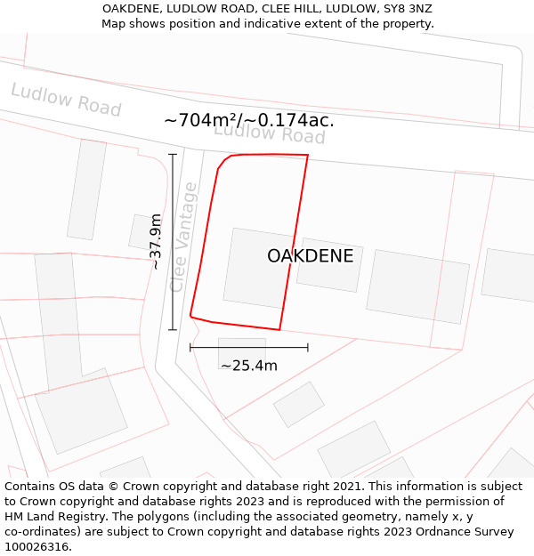 OAKDENE, LUDLOW ROAD, CLEE HILL, LUDLOW, SY8 3NZ: Plot and title map