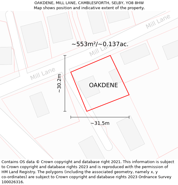 OAKDENE, MILL LANE, CAMBLESFORTH, SELBY, YO8 8HW: Plot and title map