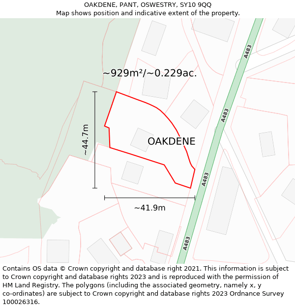 OAKDENE, PANT, OSWESTRY, SY10 9QQ: Plot and title map